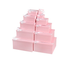 Набор квадратных коробок 11 в1 Однотонные розовые с лентой (25,5*25,5*13-5,5*5,5*2,5см)